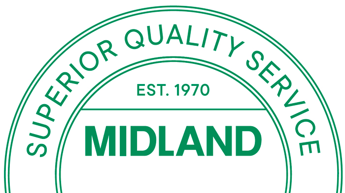 a logo featuring the upper portion of a circle, with the words "Superior quality service, Est. 1970, Midland" 